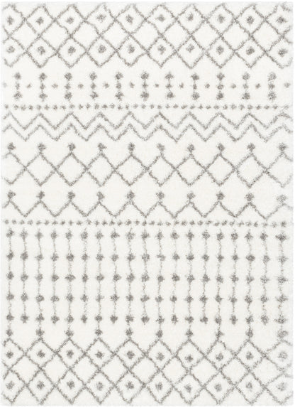 Coimbra Moroccan Diamond Pattern 3'11" x 5'3" Ivory Thick & Soft Shag Rug