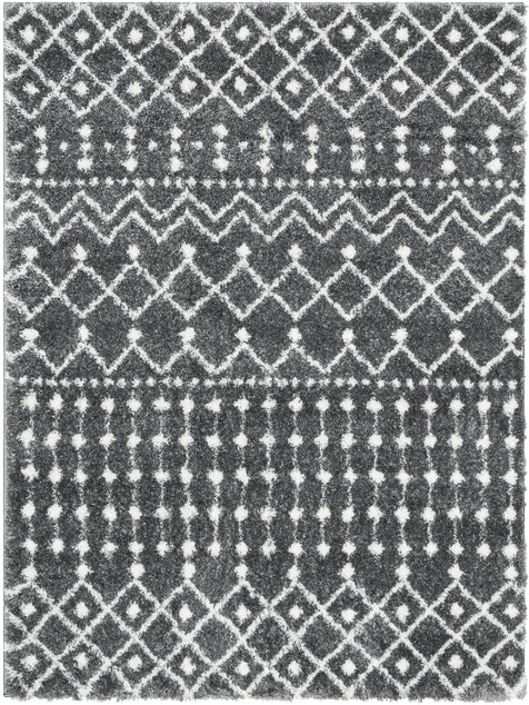 Coimbra Moroccan Diamond Pattern Grey Thick & Soft Shag Rug