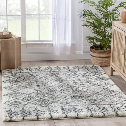 Braga Tribal Geometric Pattern Ivory Thick & Soft Shag Rug