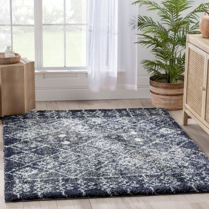 Braga Tribal Geometric Pattern Blue Thick & Soft Shag Rug