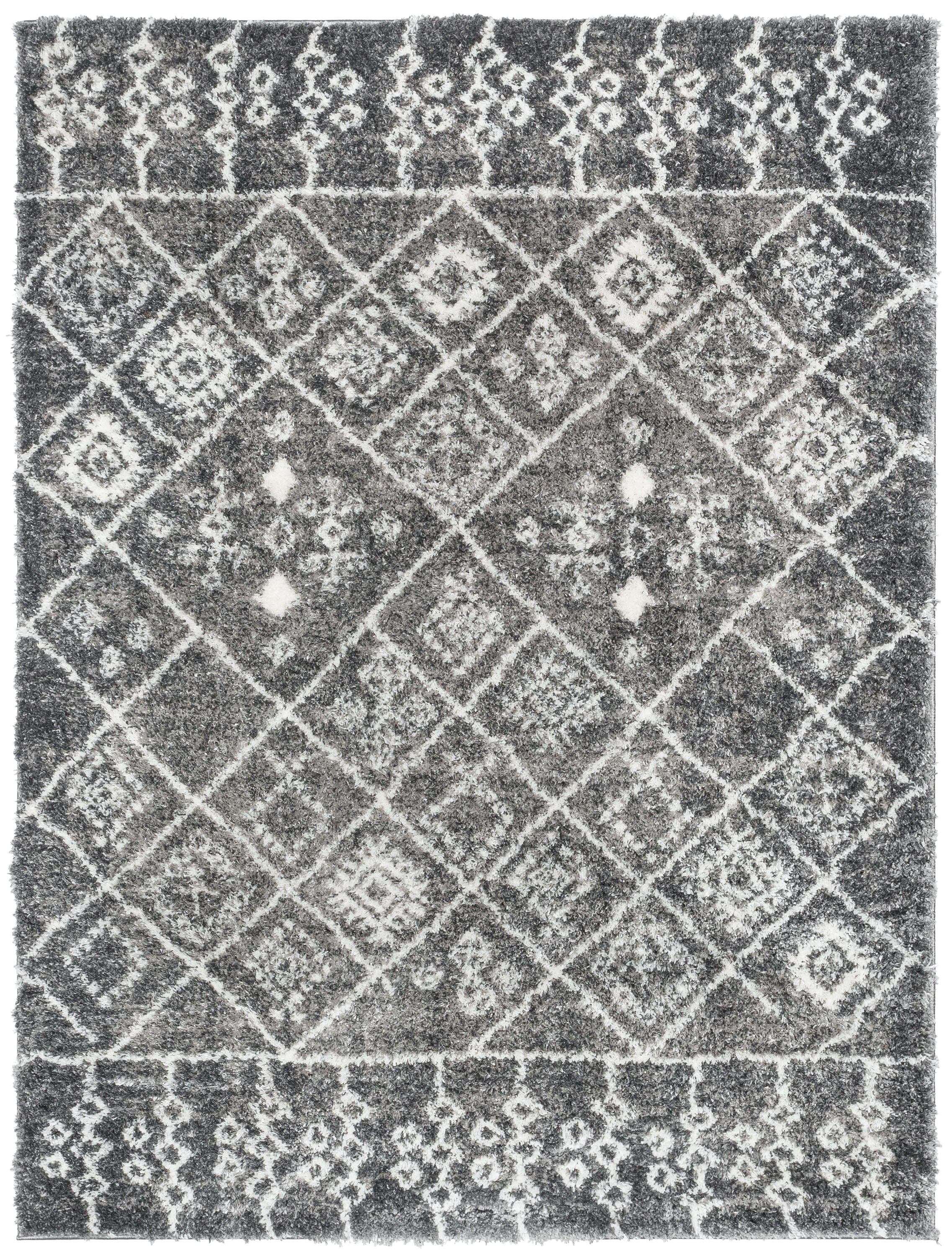 Braga Tribal Geometric Pattern Grey Thick & Soft Shag Rug