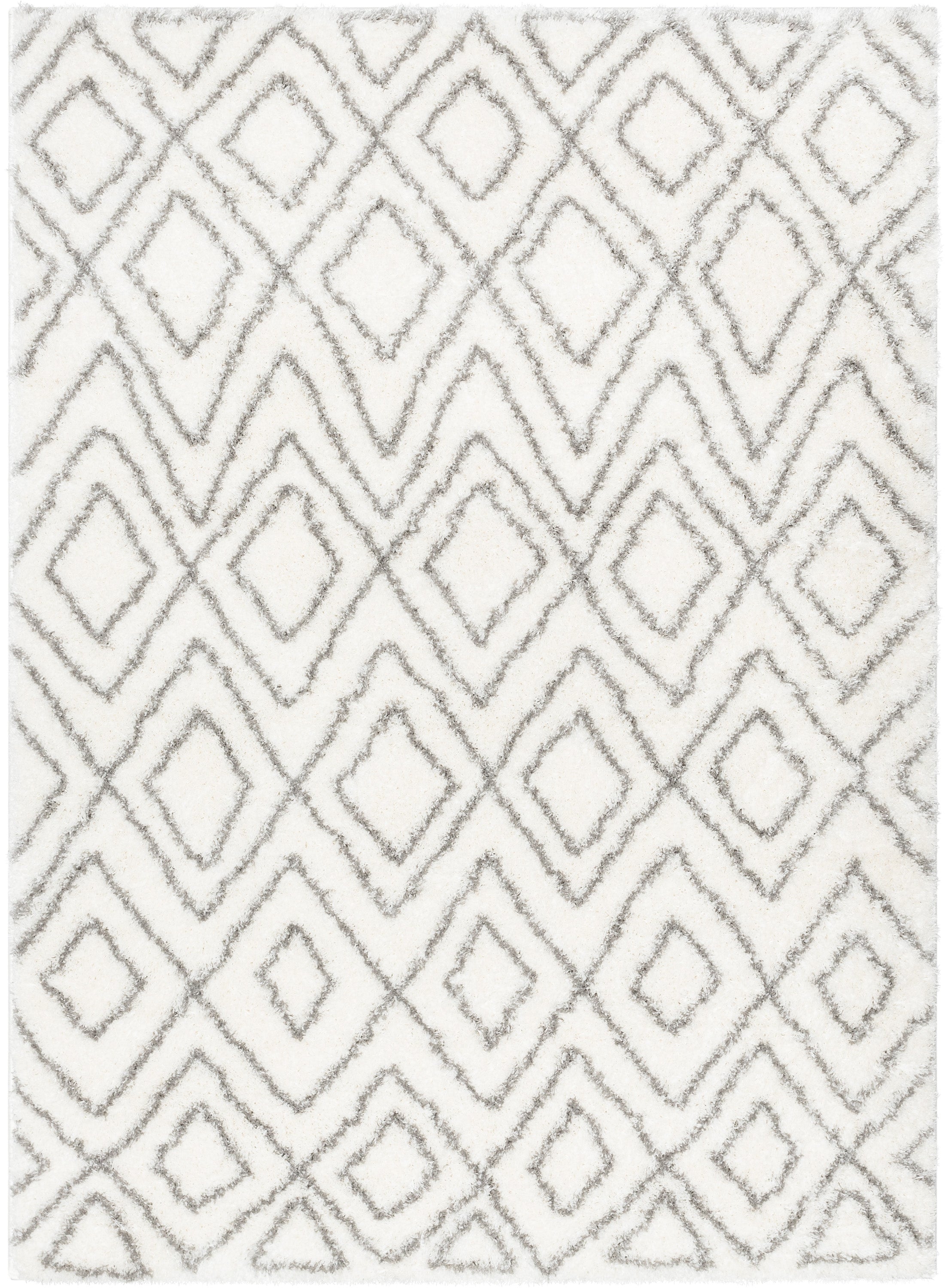 Lagos Tribal Diamond Pattern Ivory Thick & Soft Shag Rug