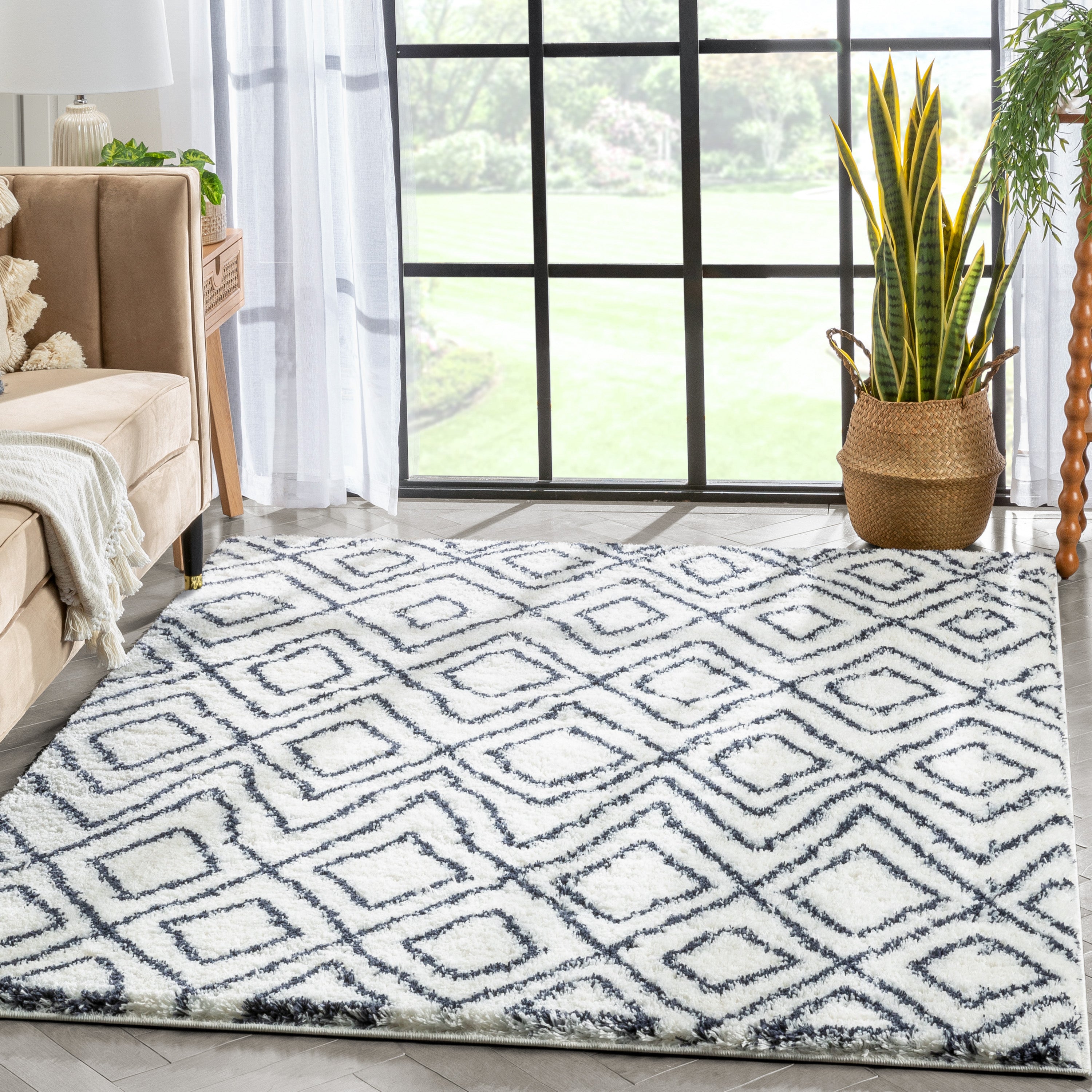 Lagos Tribal Diamond Pattern Blue Thick & Soft Shag Rug