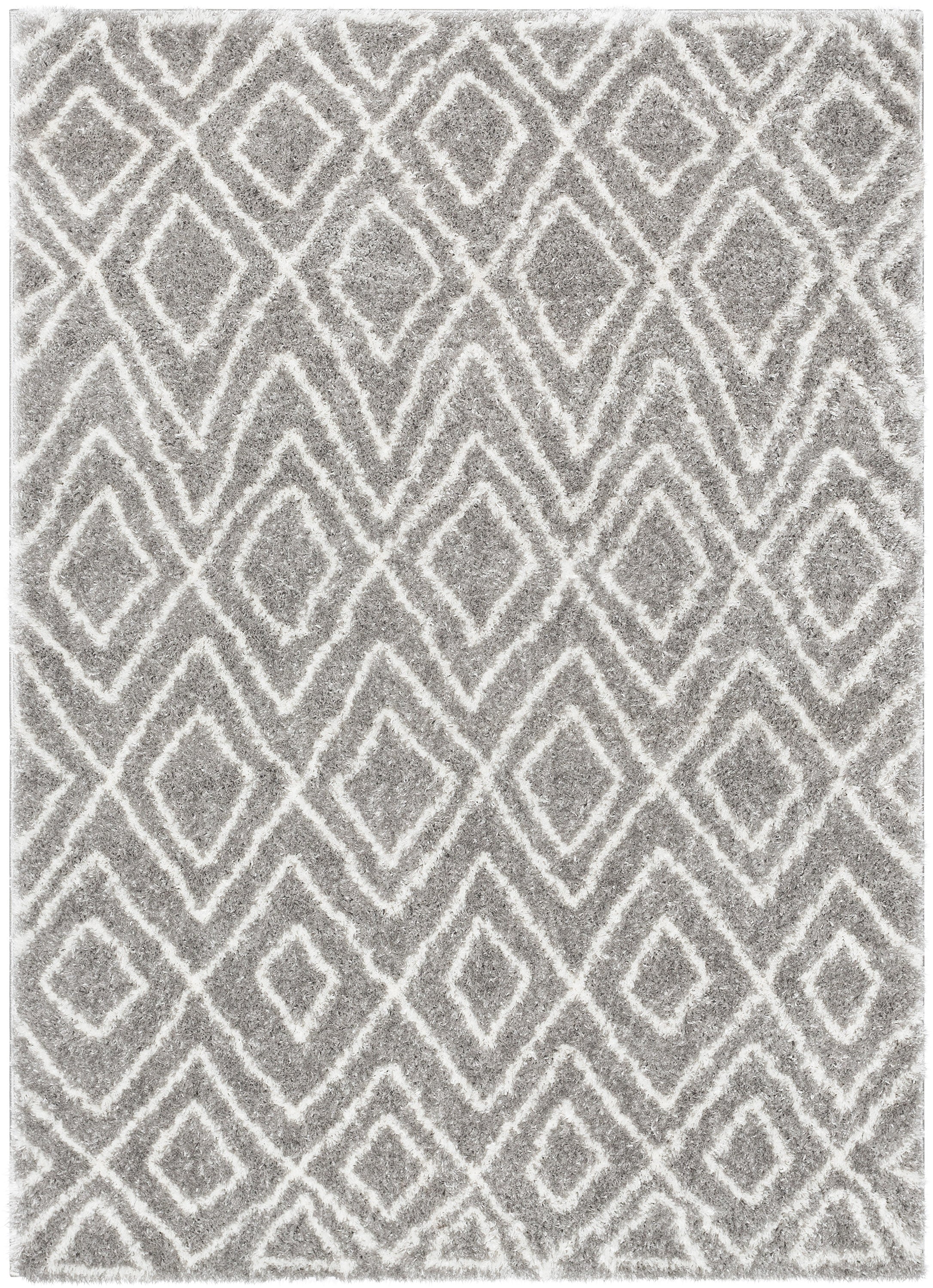 Lagos Tribal Diamond Pattern Grey Thick & Soft Shag Rug