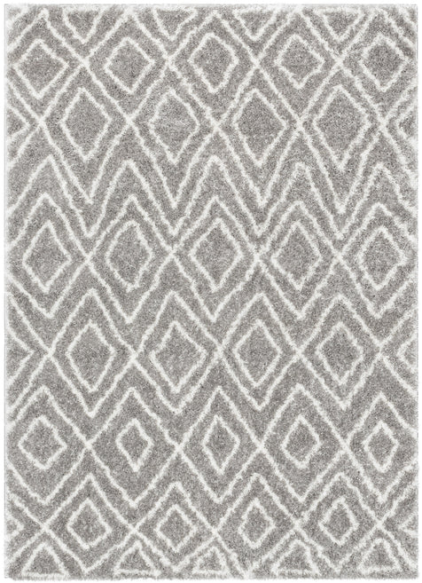 Lagos Tribal Diamond Pattern Grey Thick & Soft Shag Rug