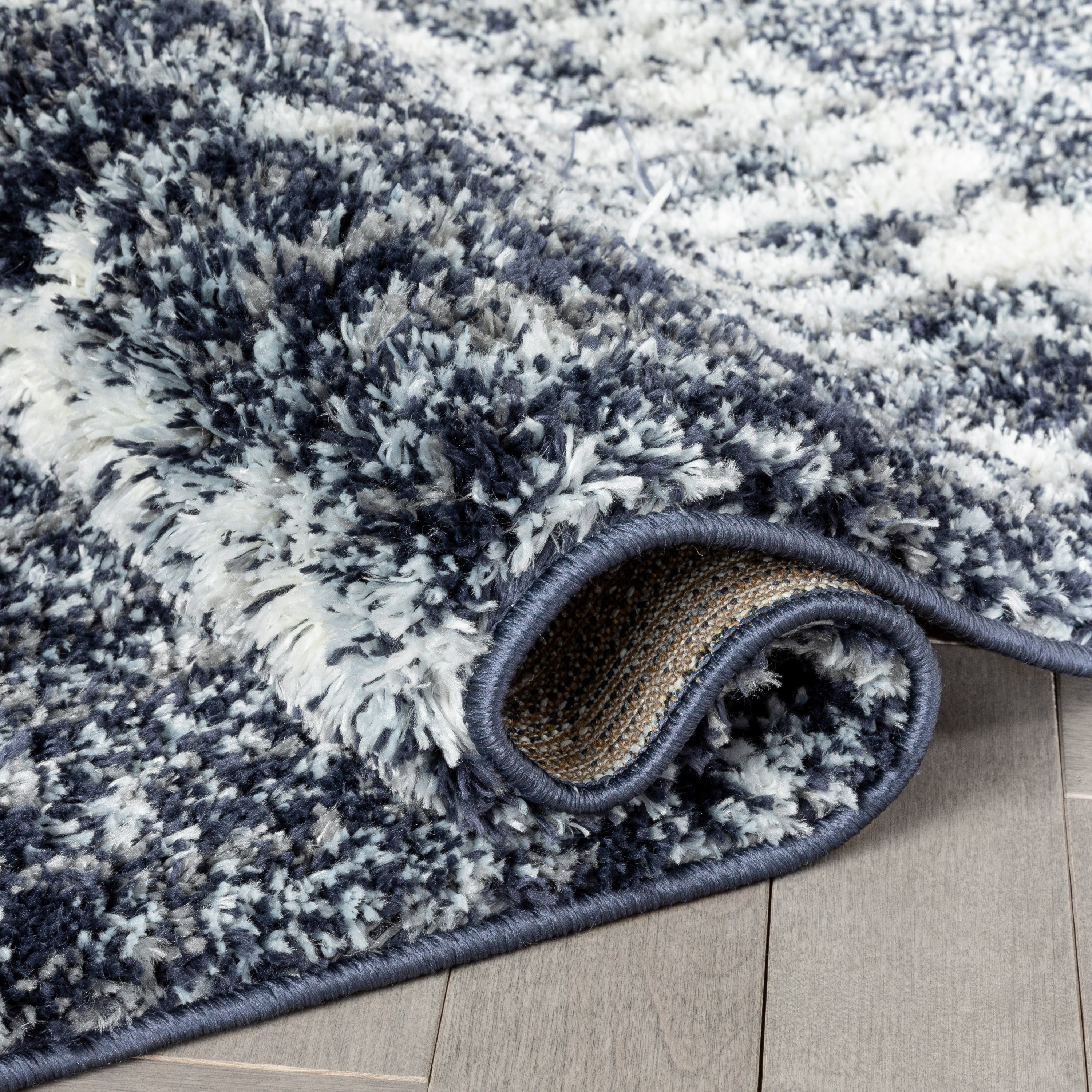 Sintra Mid-Century Modern Geometric Pattern Blue Thick & Soft Shag Rug