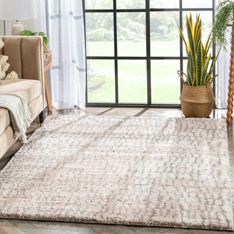 Sintra Mid-Century Modern Geometric Pattern Blush Thick & Soft Shag Rug