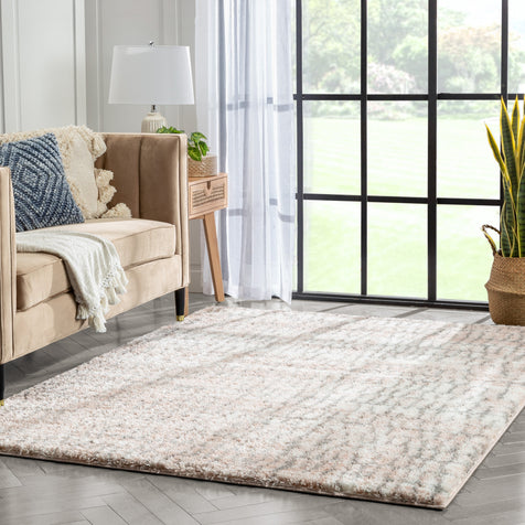 Sintra Mid-Century Modern Geometric Pattern Blush Thick & Soft Shag Rug