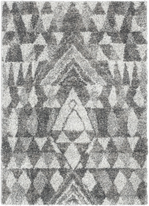 Tavira Modern Geometric Pattern Grey Thick & Soft Shag Rug