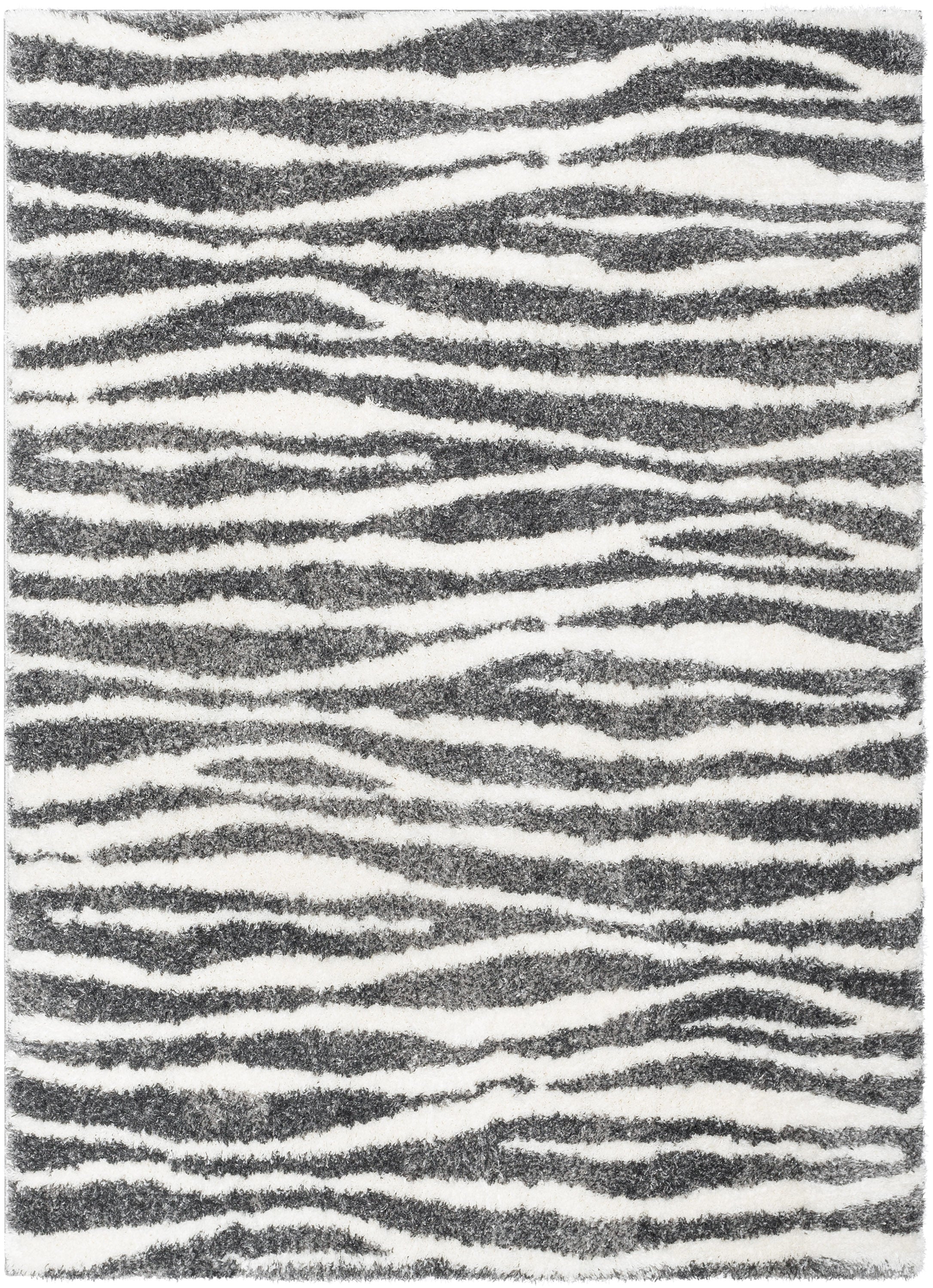 Faro Modern Coastal Waves Pattern Dark Grey Thick & Soft Shag Rug