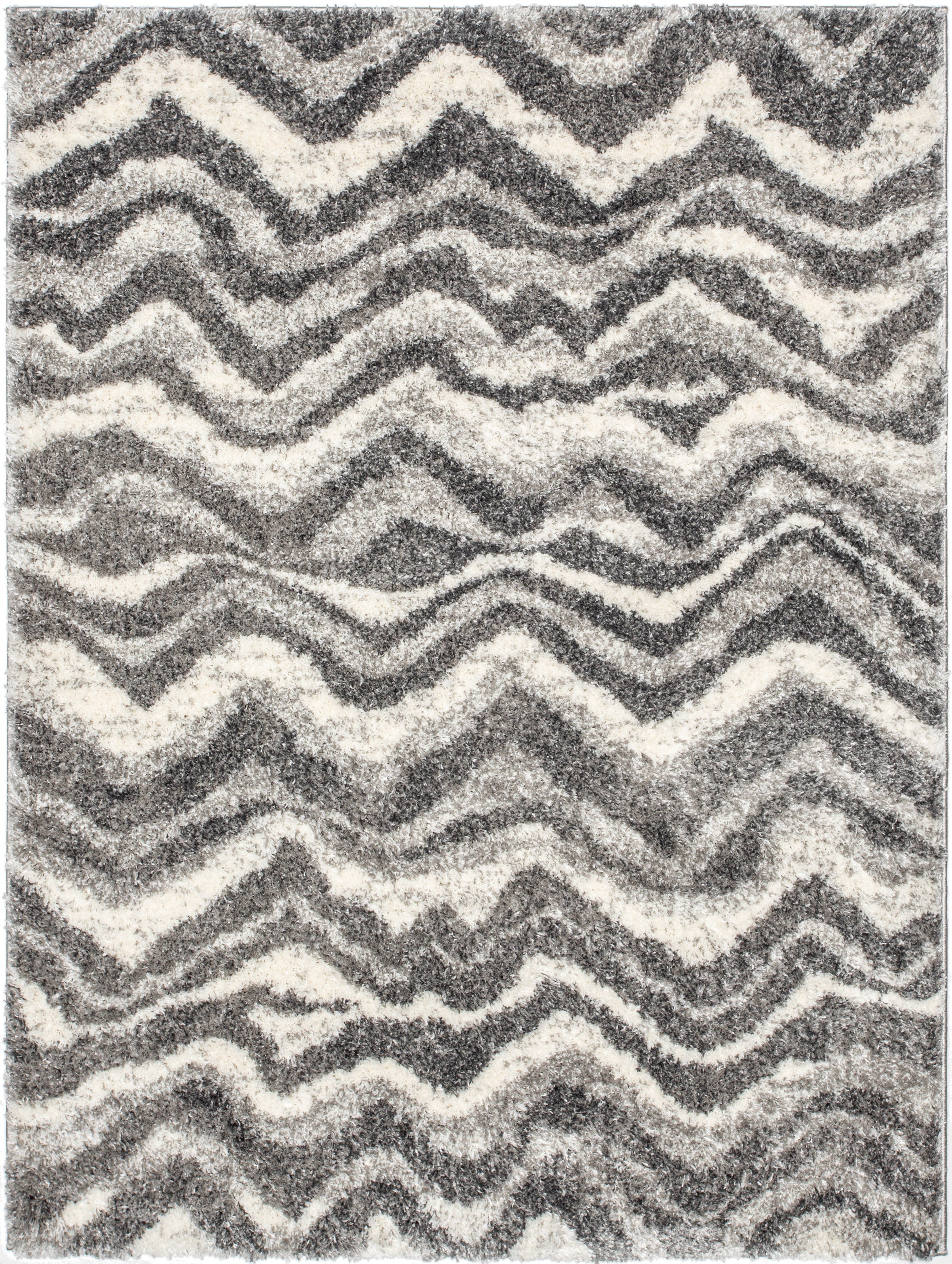 Tomar Modern Chevron Pattern Grey Thick & Soft Shag Rug