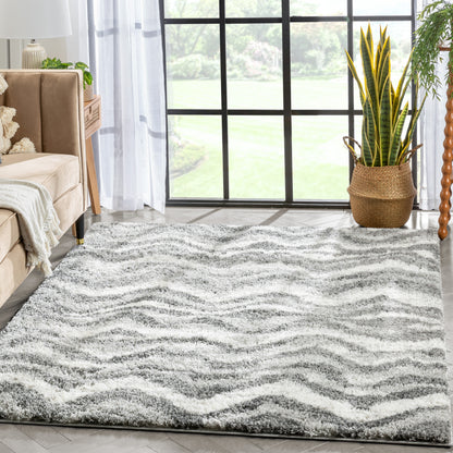 Tomar Modern Chevron Pattern Grey Thick & Soft Shag Rug