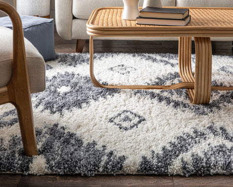 Mona Tribal Southwestern Ivory Super Soft And Thick Shag Rug