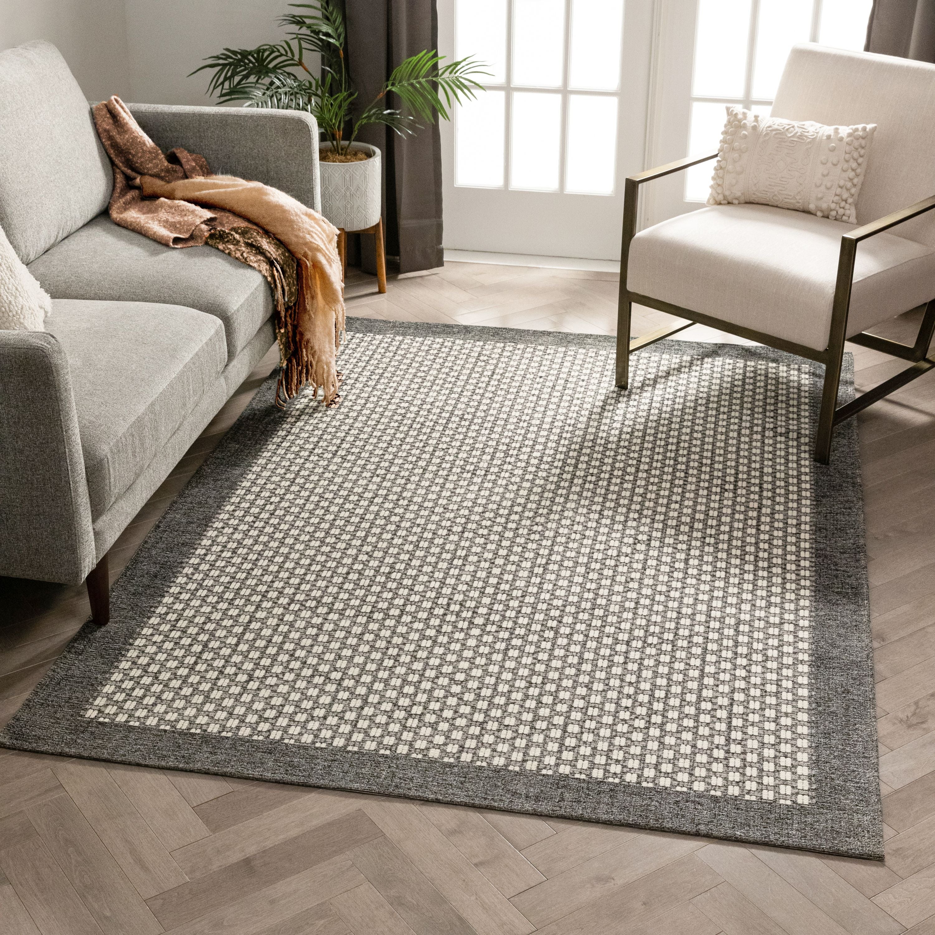 Azuki Contemporary Tribal Border Beige 5'3" x 7'3" Rug