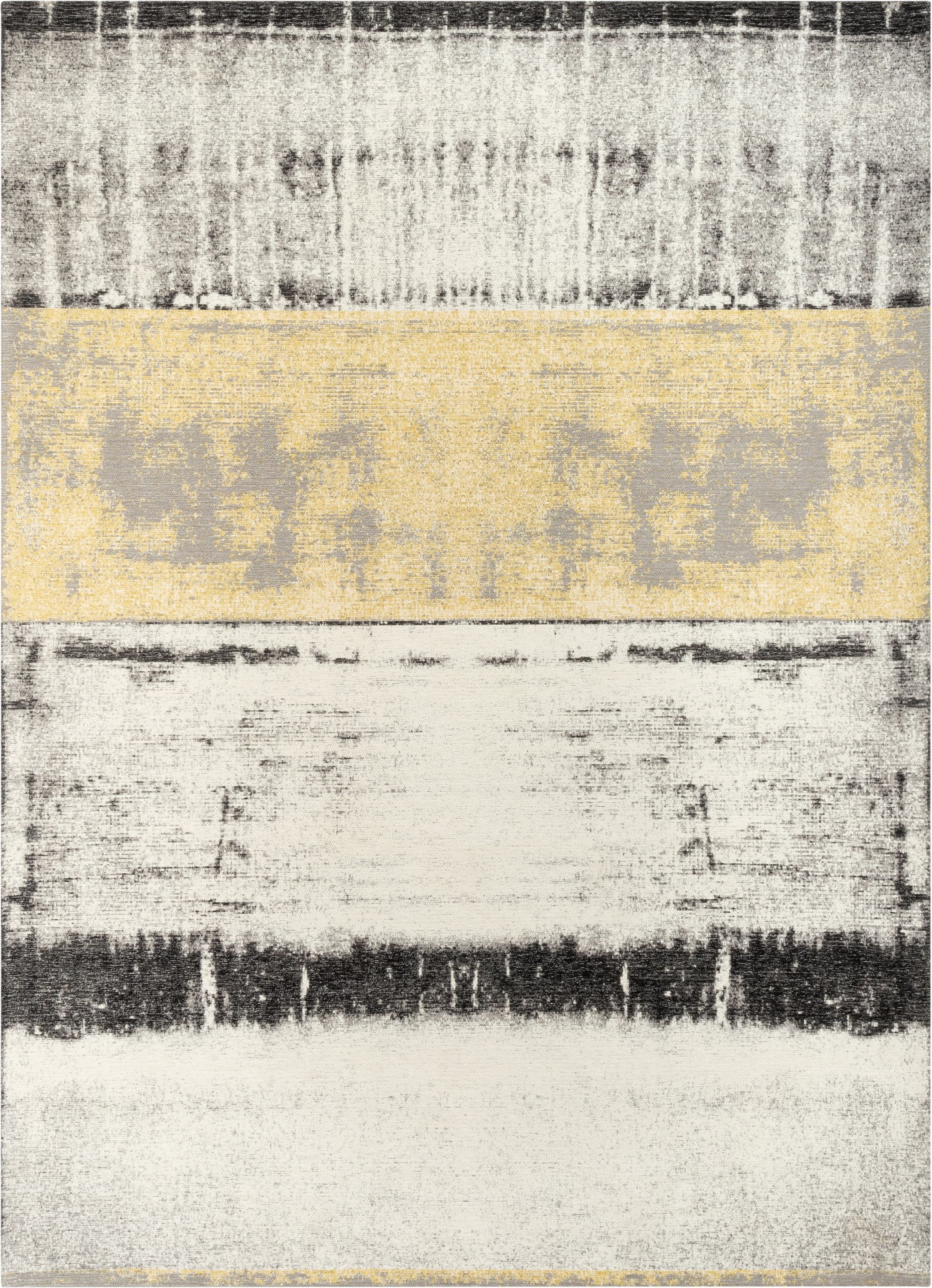 Fanos Modern Abstract Brush Strokes Yellow Grey 5'3" x 7'3" Rug