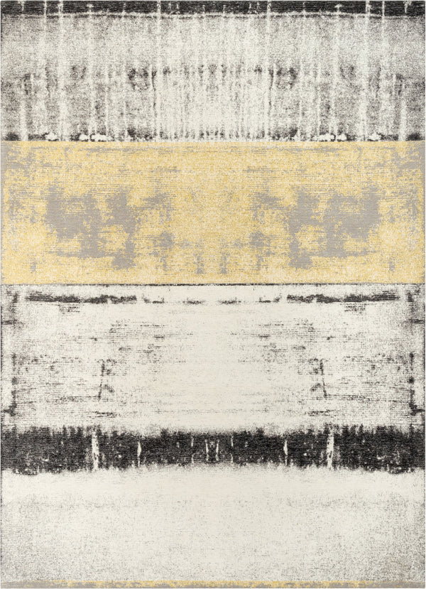 Fanos Modern Abstract Brush Strokes Yellow Grey 5'3" x 7'3" Rug