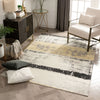 Fanos Modern Distressed Abstract Brush Strokes Yellow Grey Kilim-Style Rug
