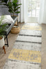 Fanos Modern Distressed Abstract Brush Strokes Yellow Grey Kilim-Style Rug
