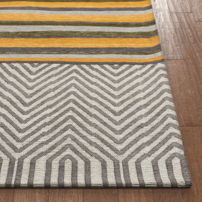 Chia Contemporary Solid & Striped Beige Gold 5'3" x 7'3" Rug