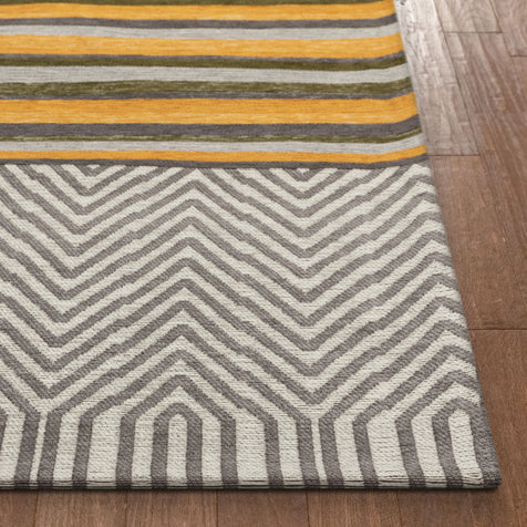 Chia Contemporary Solid & Striped Beige Gold Kilim-Style 5'3" x 7'3" Rug
