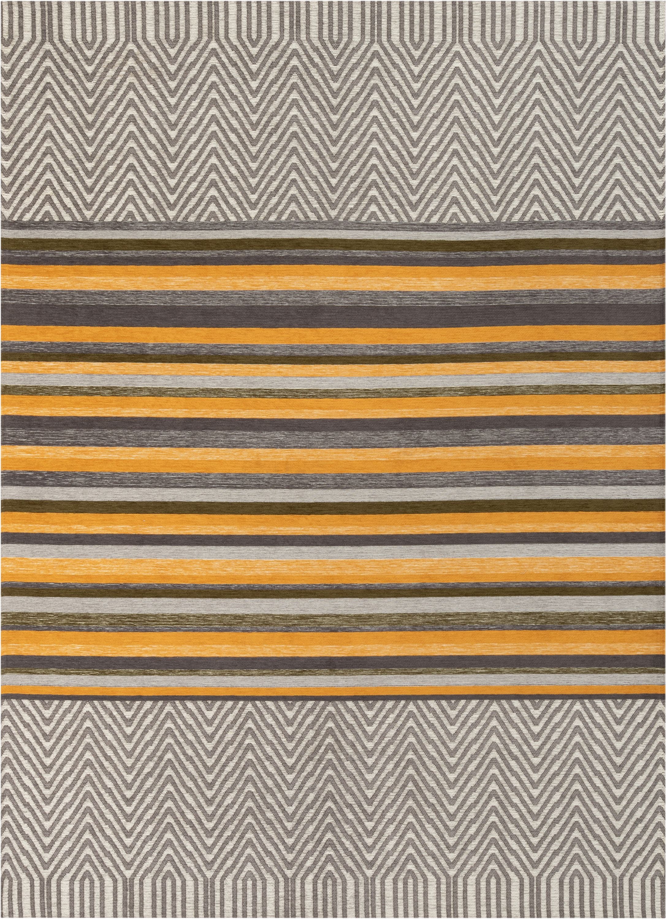 Chia Contemporary Solid & Striped Beige Gold 5'3" x 7'3" Rug