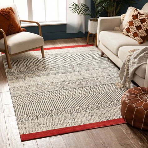 Largo Modern Abstract Geometric Pattern Red Kilim-Style Rug
