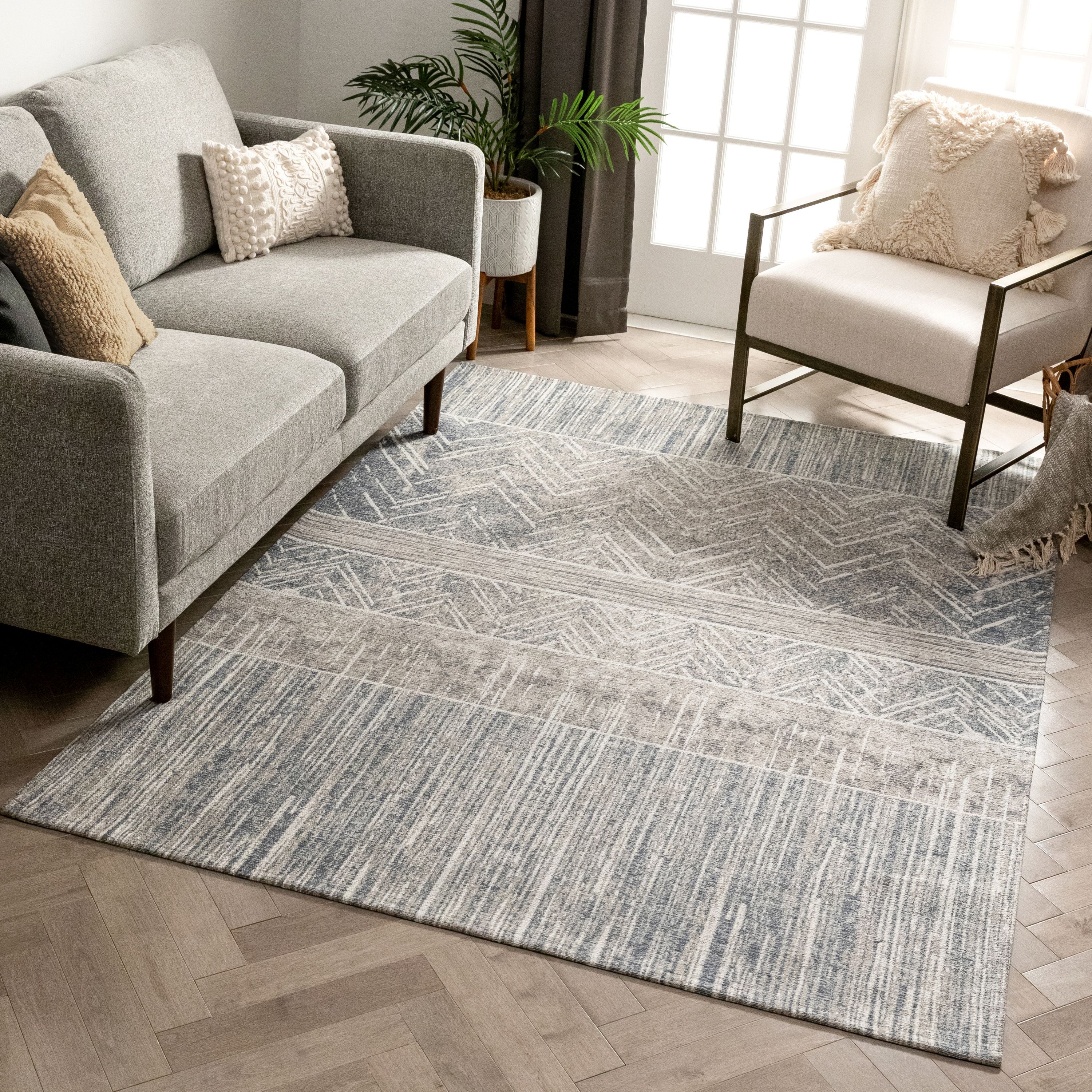 Agma Contemporary Abstract Waves Grey Beige 5'3" x 7'3" Rug