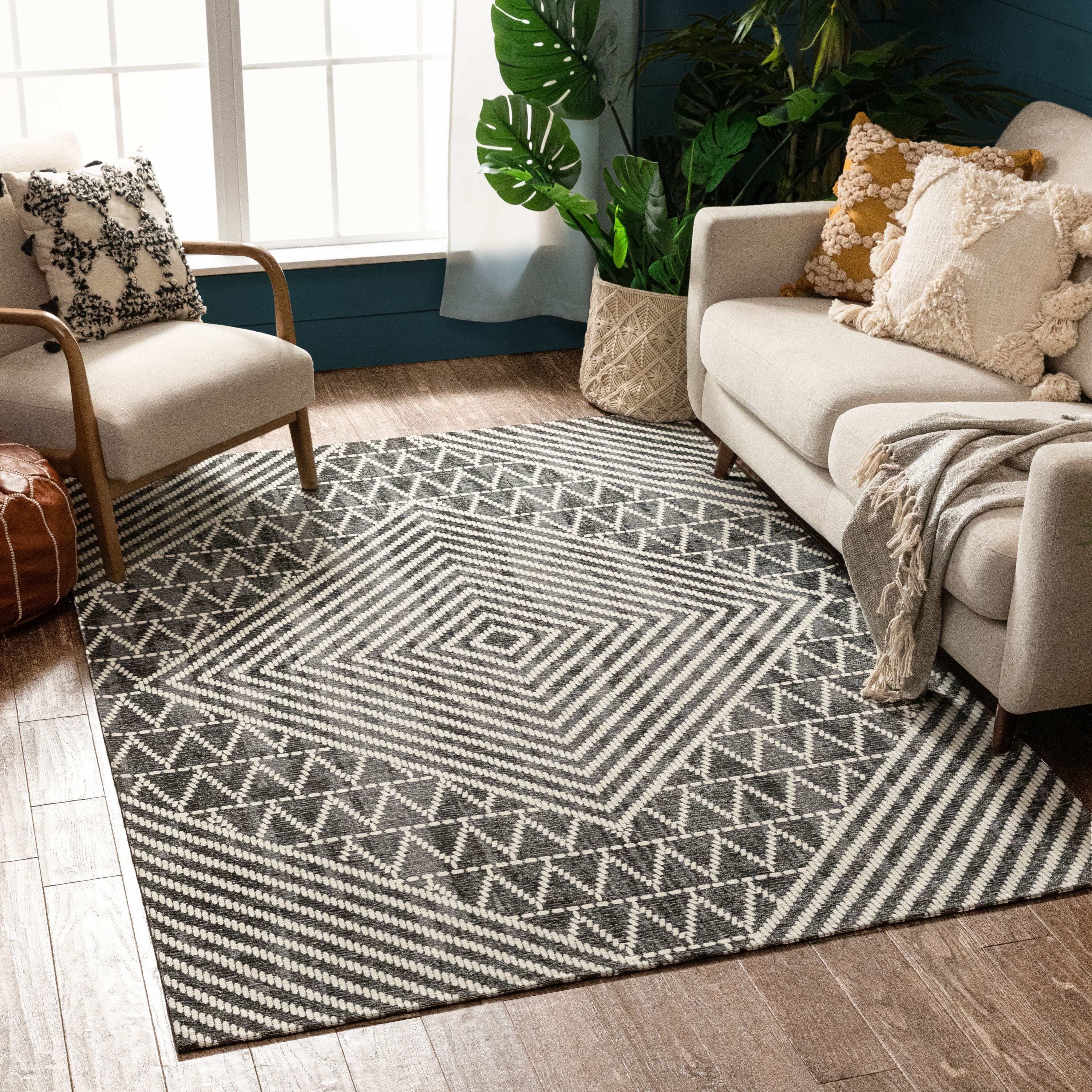 Kapa Contemporary Geometric Chevron Stripes Grey 5'3" x 7'3" Rug