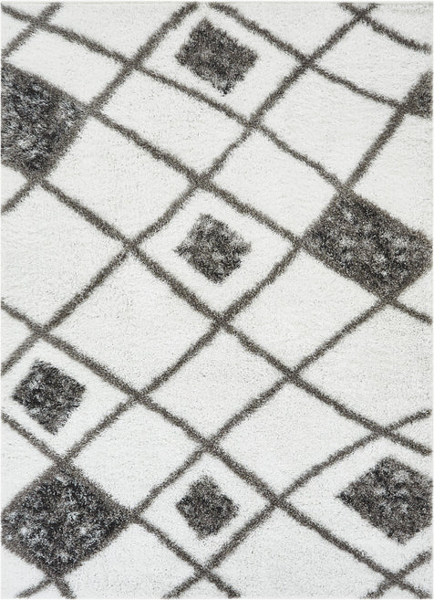 Outstanding White Modern Moroccan Shag Rug