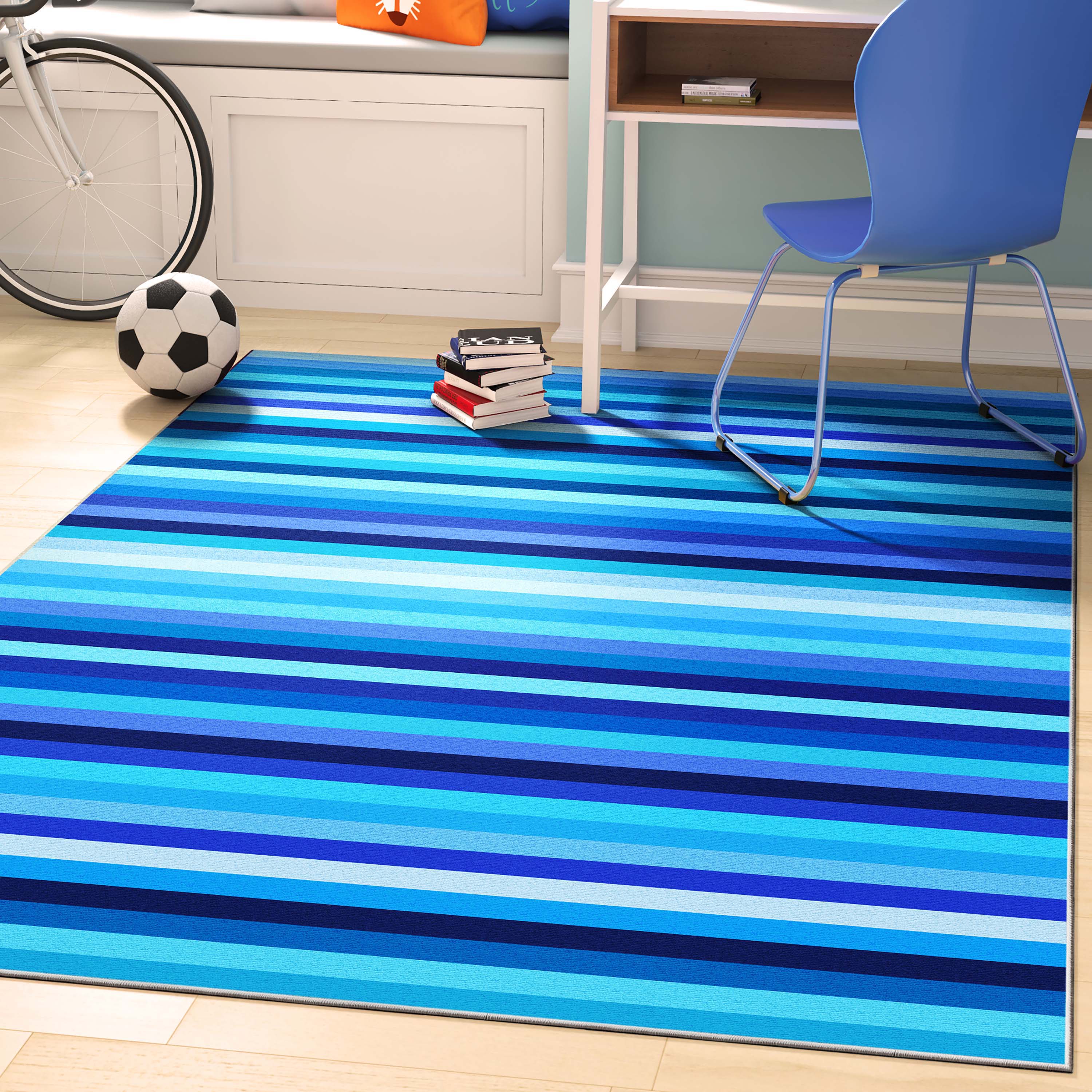 Crayola Stripe Blue Area Rug By Well Woven