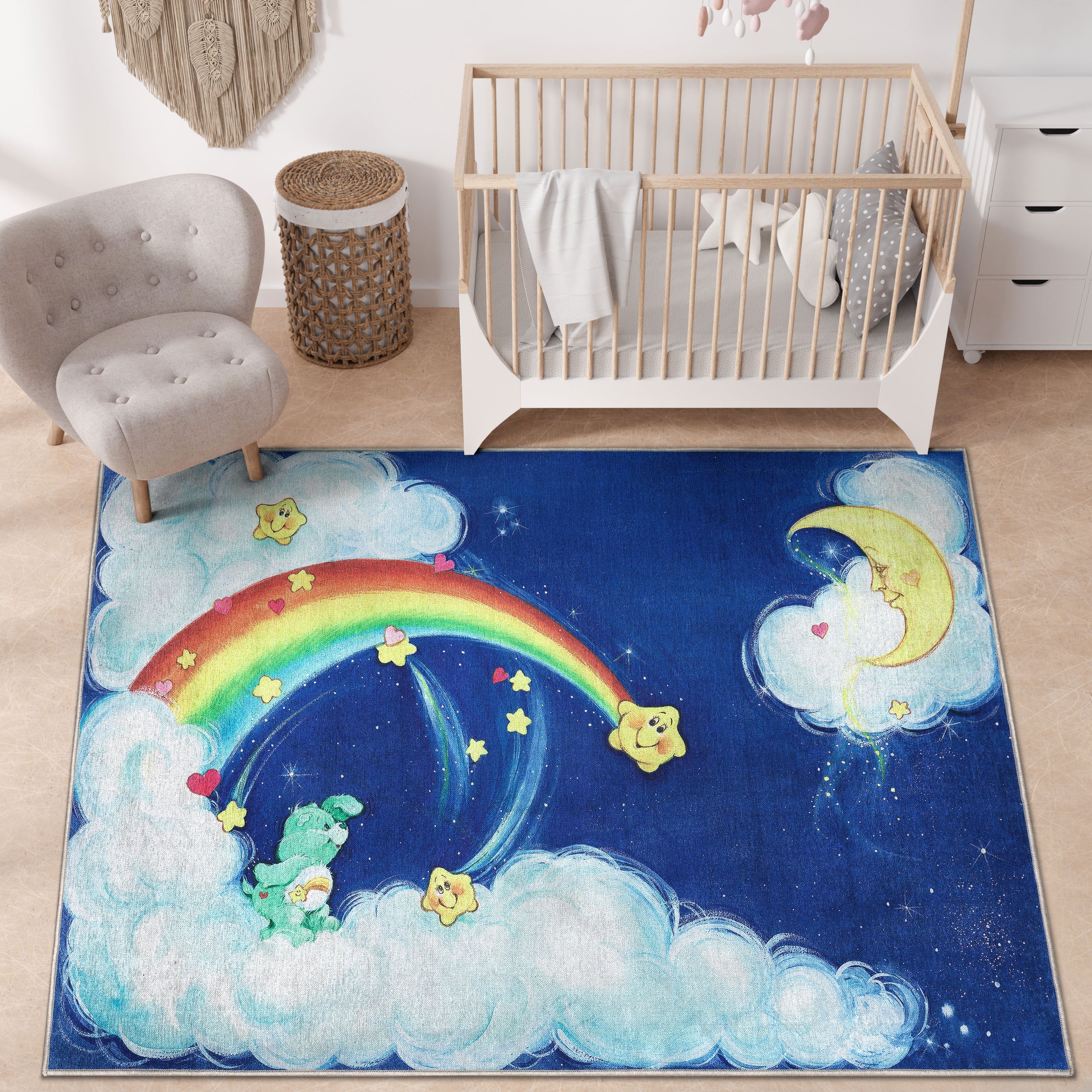 Wish Bear and the Moon Blue Area Rug By Well Woven