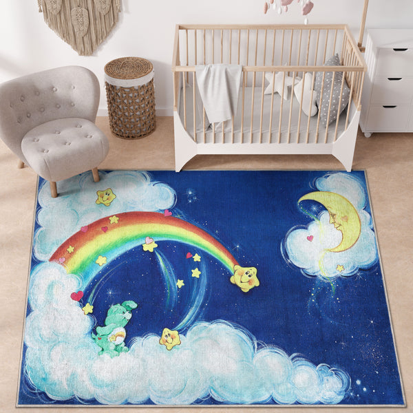 Care Bears Wish Bear and the Moon Blue Area Rug By Well Woven