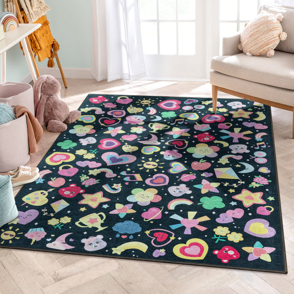 Care Bears Badges and Bears Black Area Rug By Well Woven