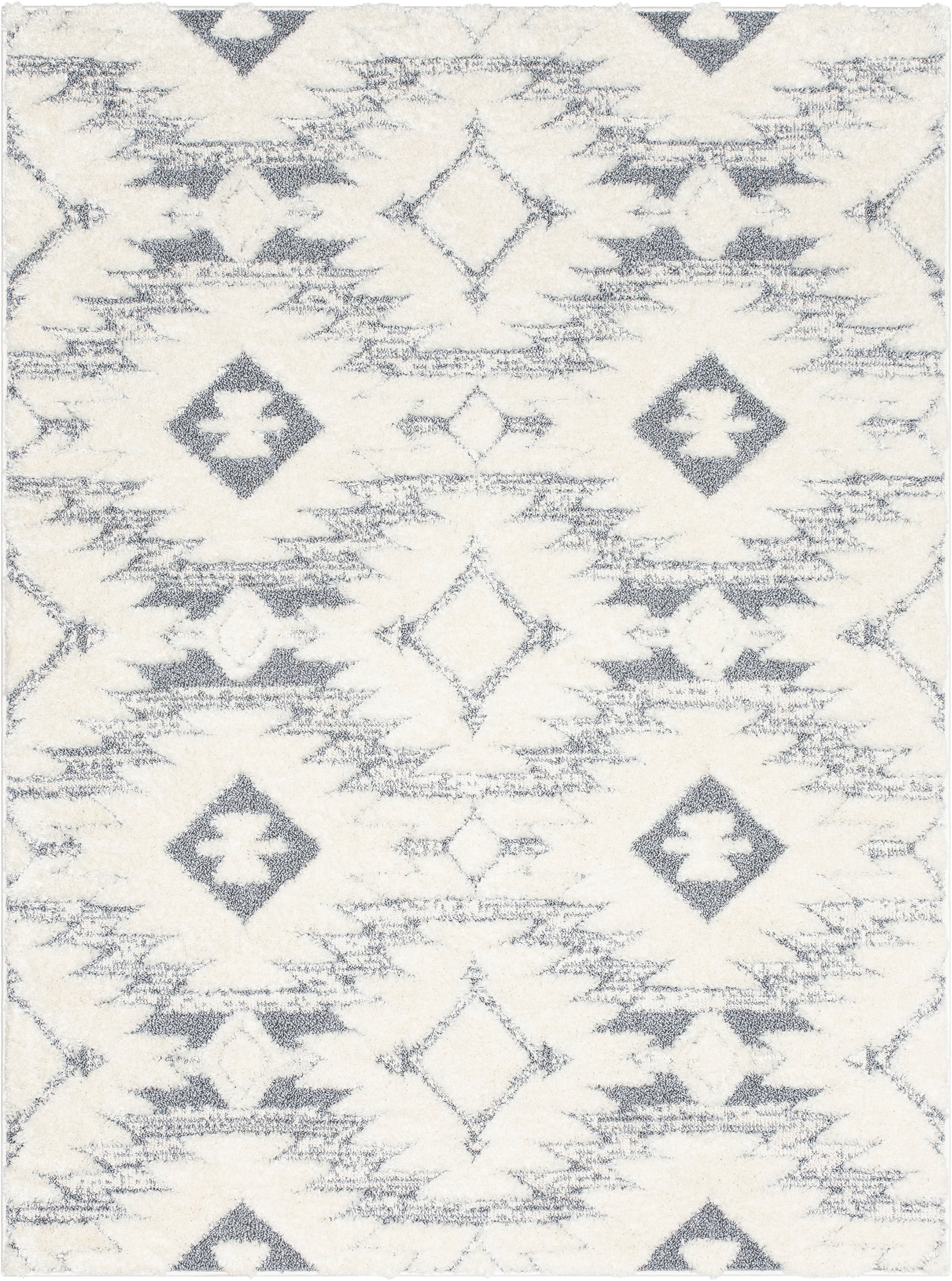 Ares Moroccan Diamond Trellis Grey High-Low Shag Rug