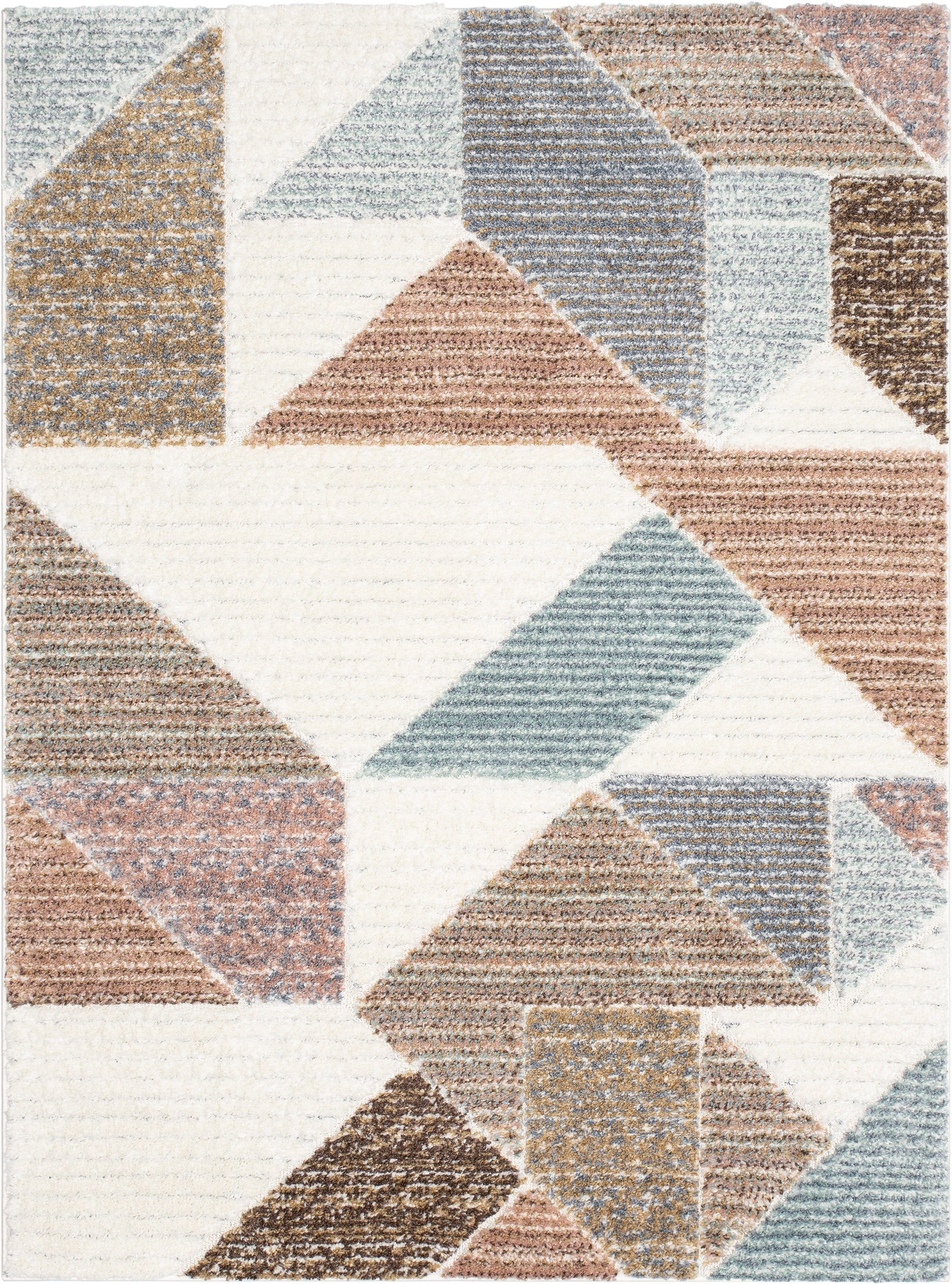 Perseus Modern Geometric Ivory High-Low Shag Rug