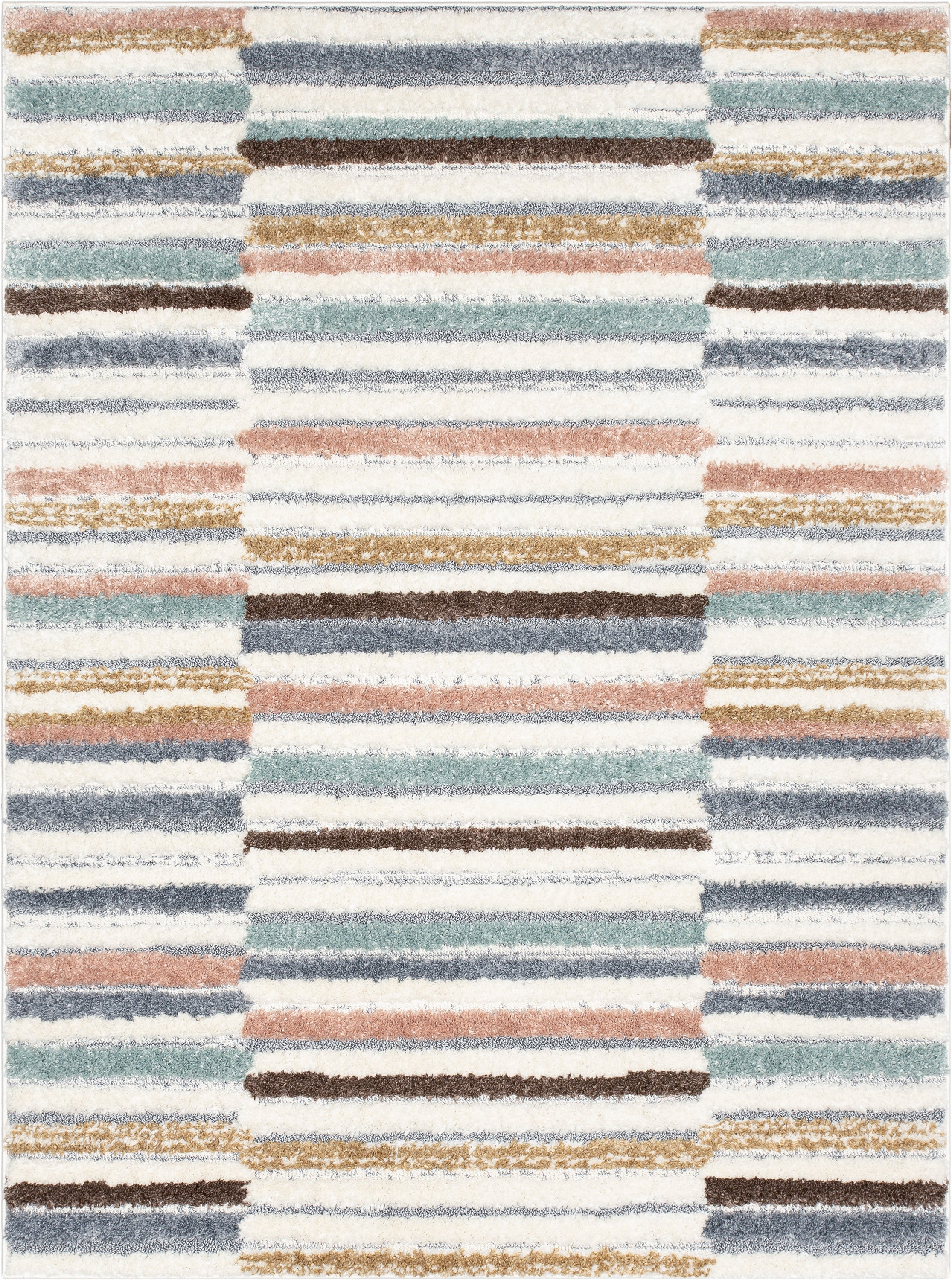 Proteus Modern Stripes Light Blue High-Low Shag Rug