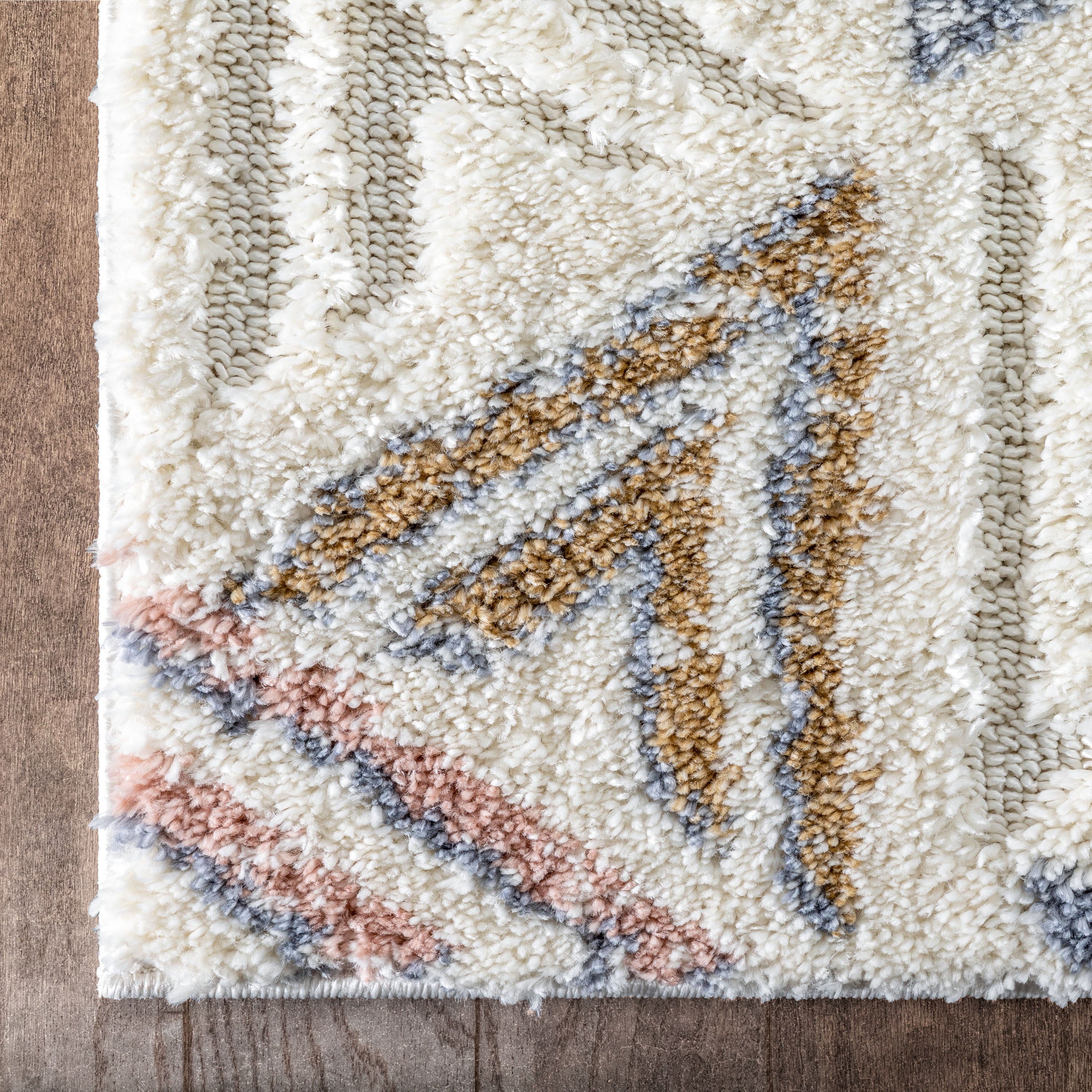 Thanatos Modern Geometric Ivory High-Low Shag Rug