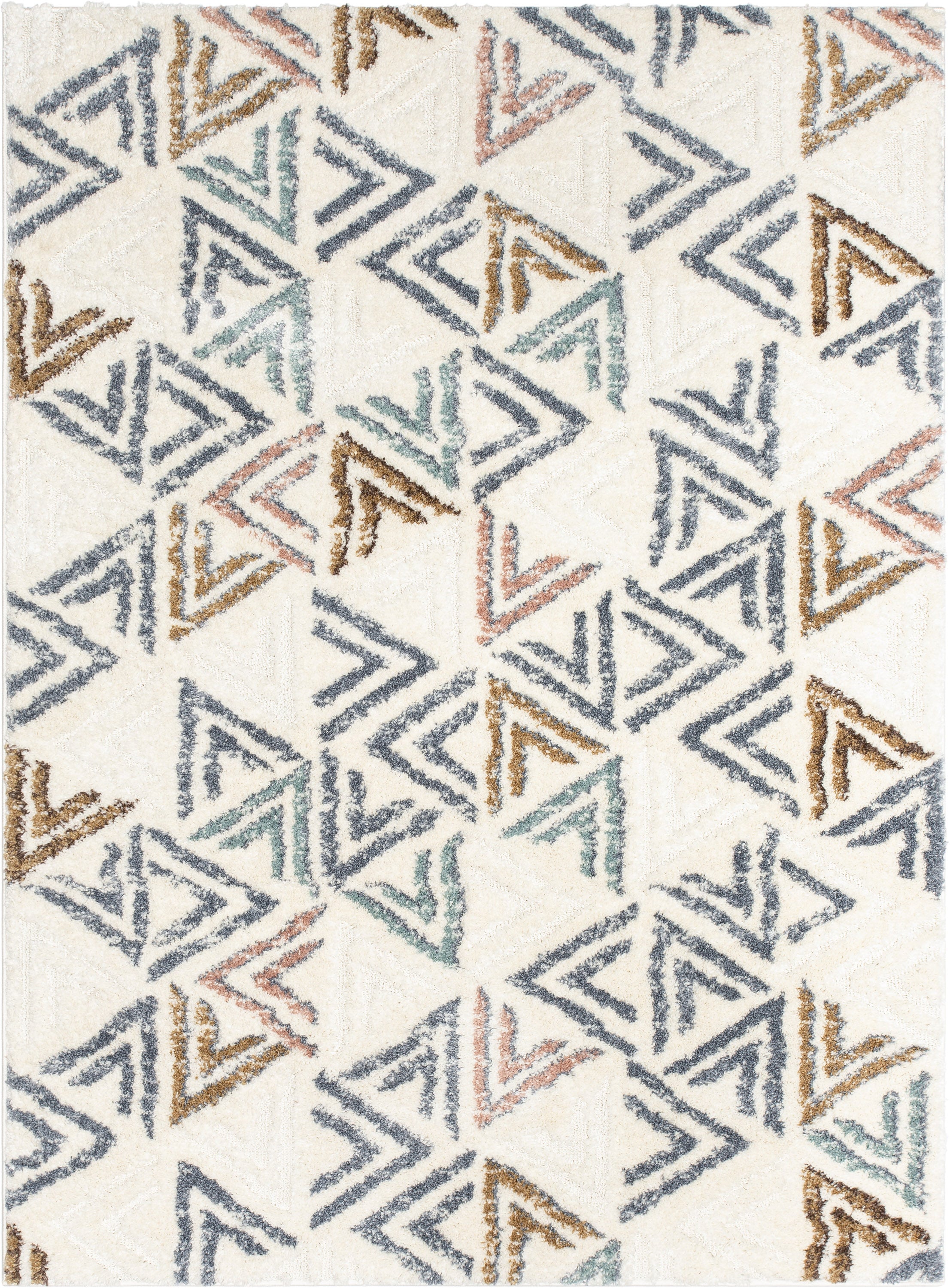 Thanatos Modern Geometric Ivory High-Low Shag Rug