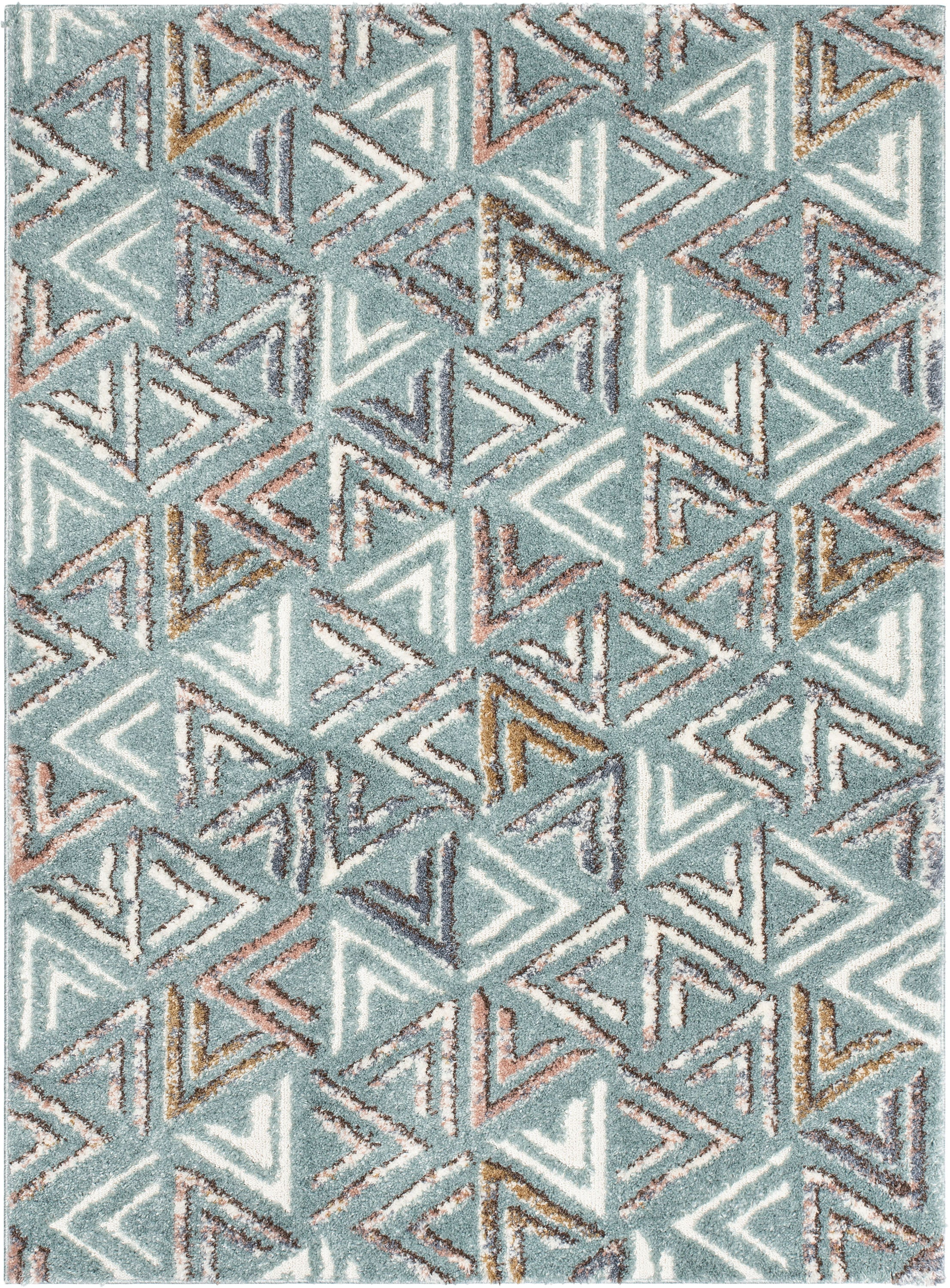 Thanatos Modern Geometric Light Blue High-Low Shag Rug