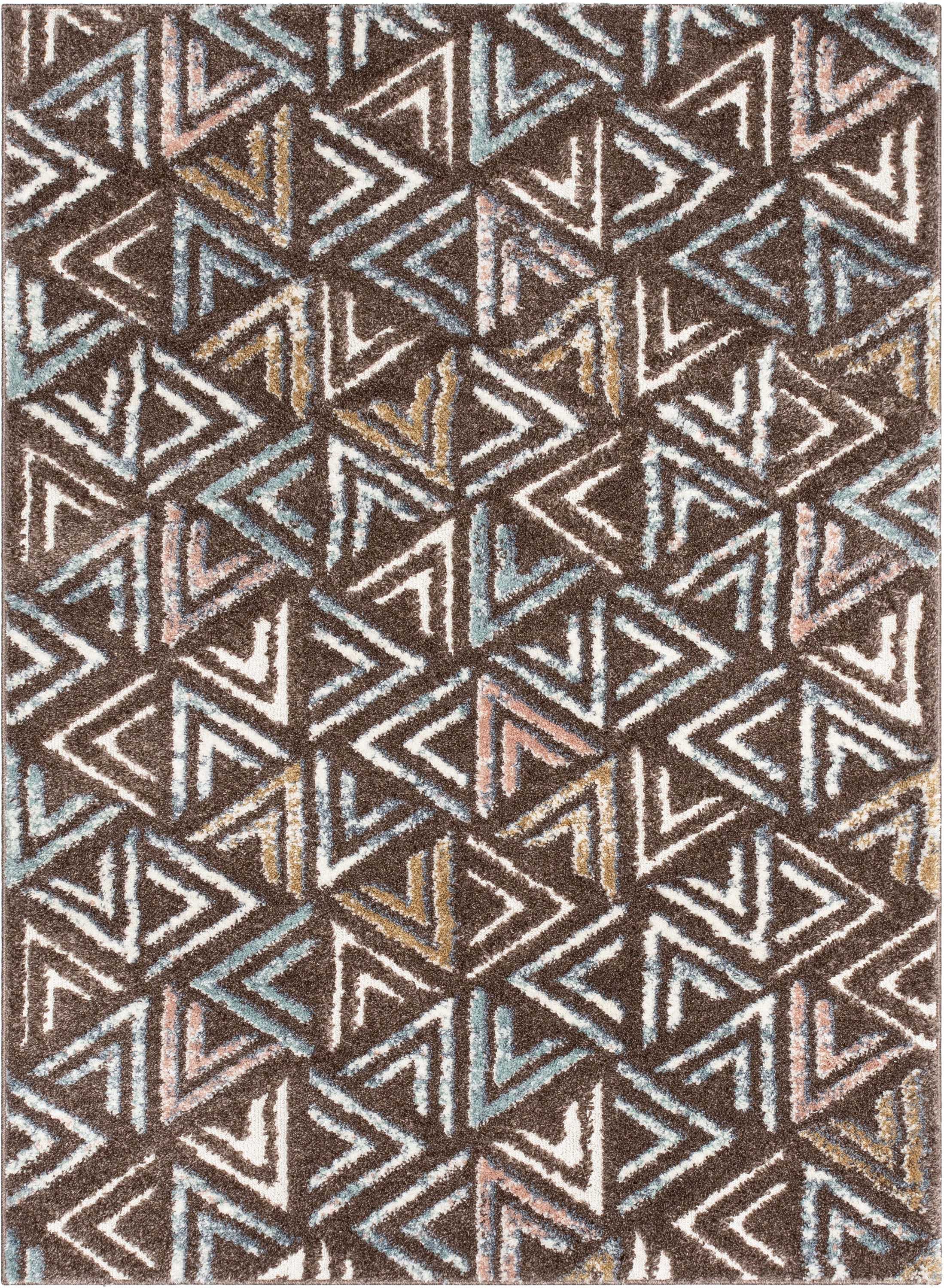 Thanatos Modern Geometric Brown High-Low Shag Rug