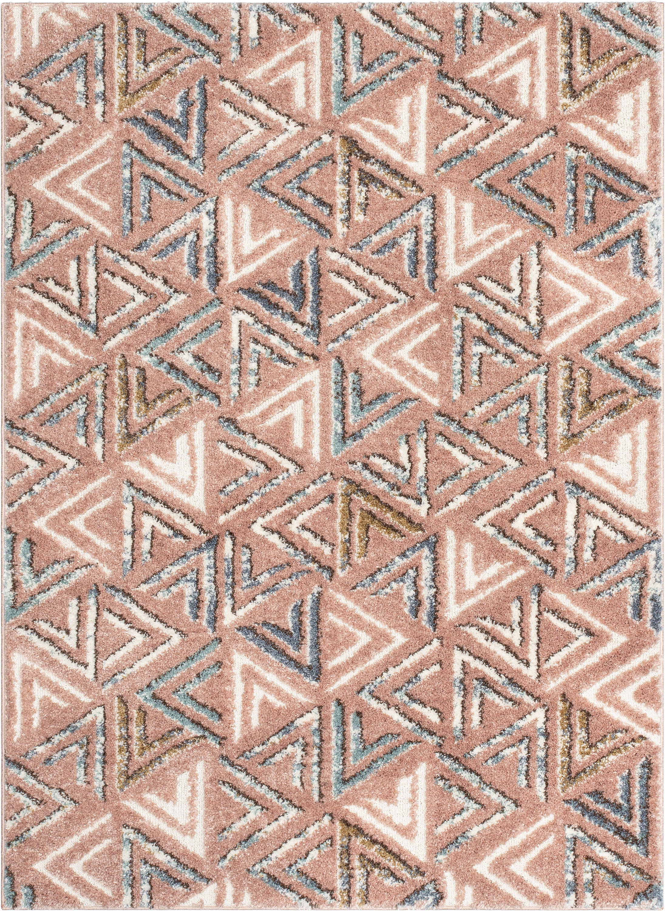 Thanatos Modern Geometric Blush High-Low Shag Rug