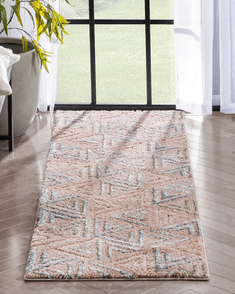 Thanatos Modern Geometric Blush High-Low Shag Rug