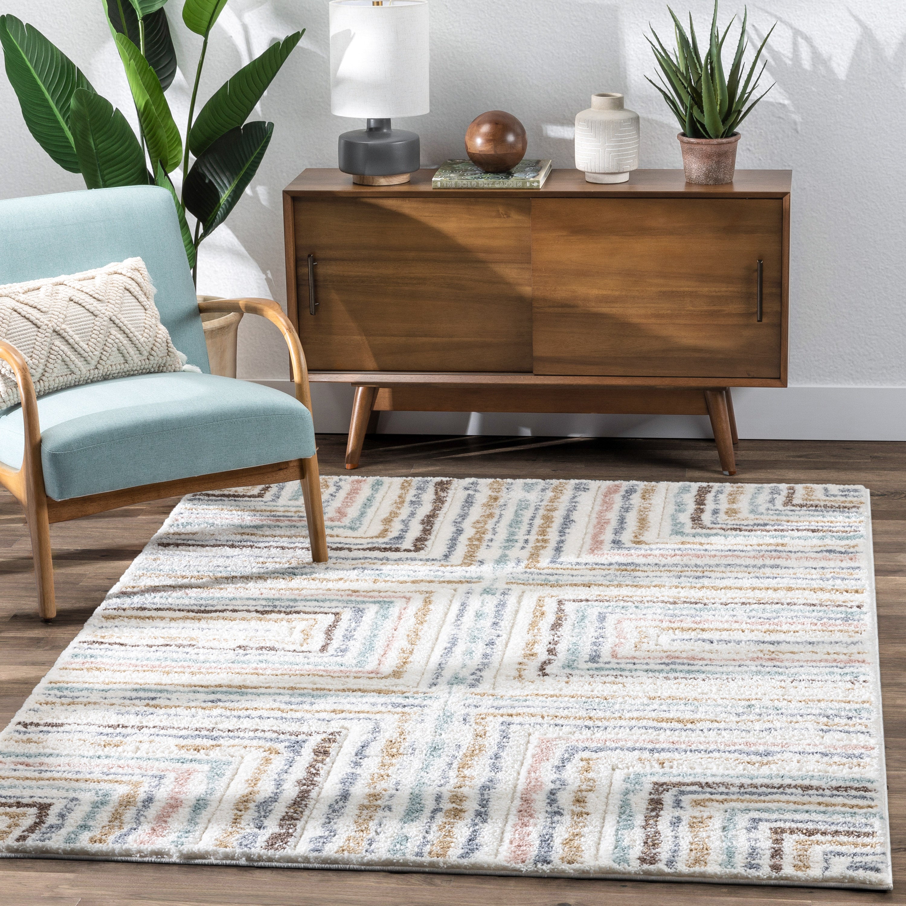 Evander Modern Stripes Ivory High-Low Shag Rug