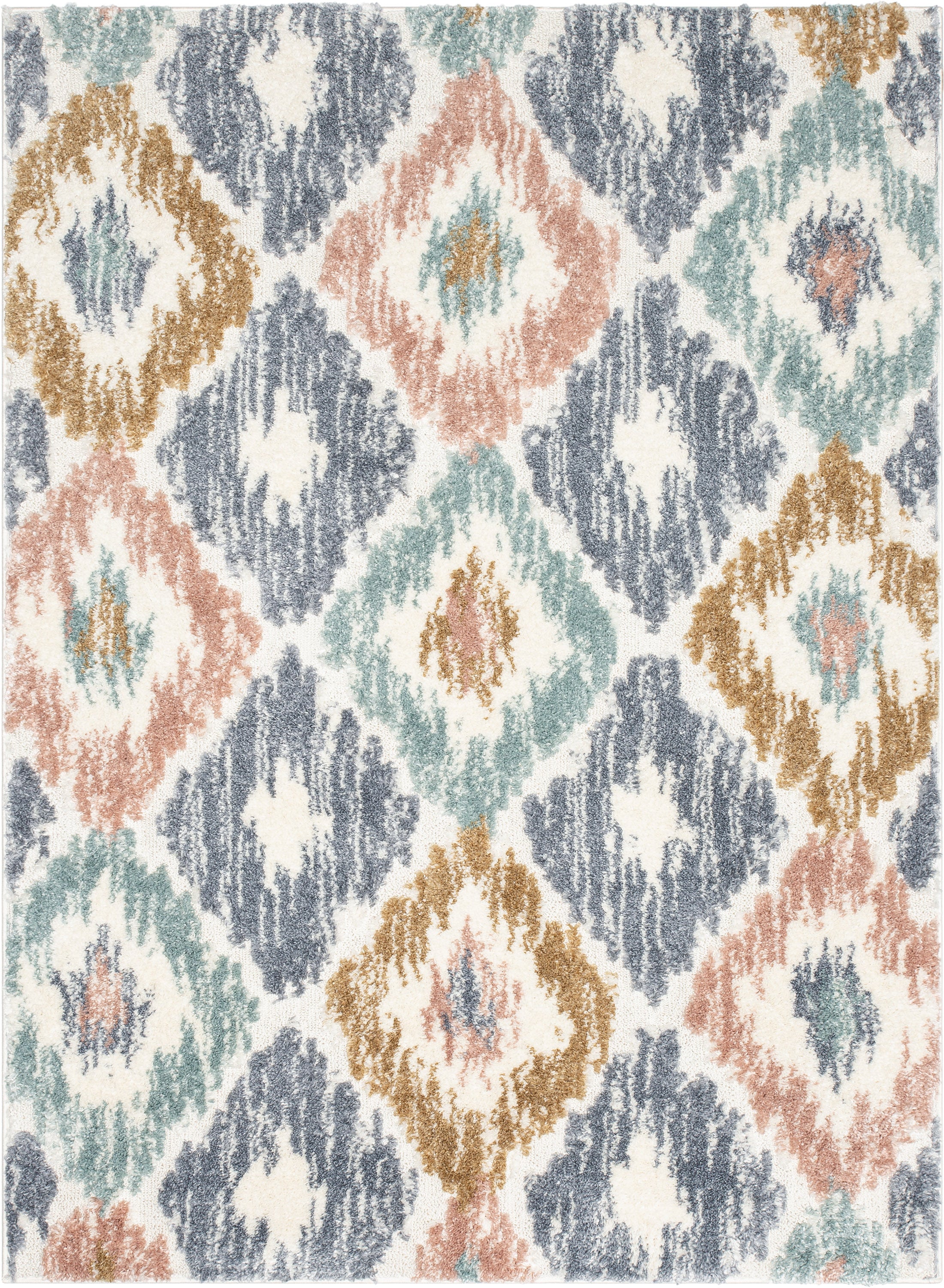 Helios Modern Ikat Ivory High-Low Shag Rug