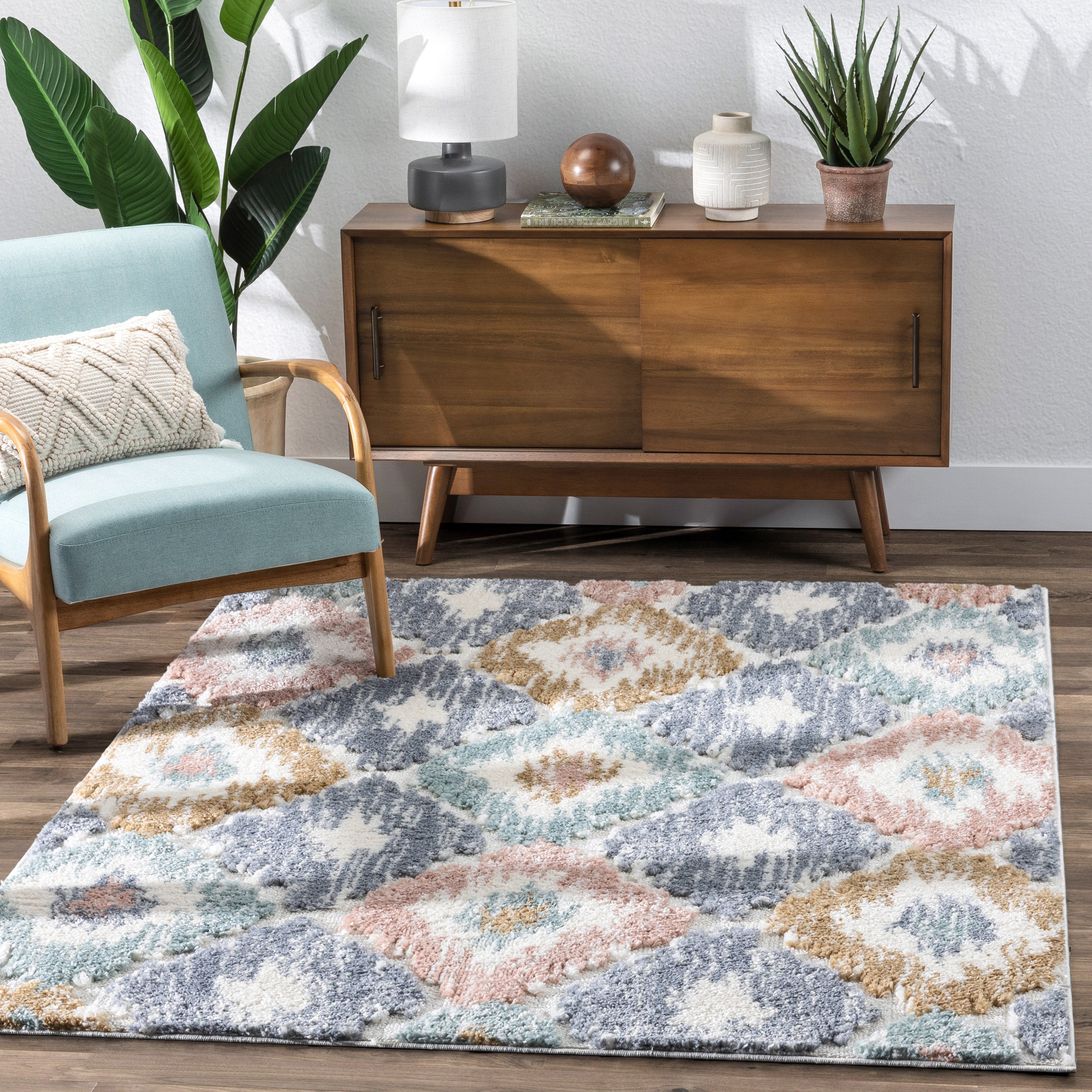 Helios Modern Ikat Ivory High-Low Shag Rug