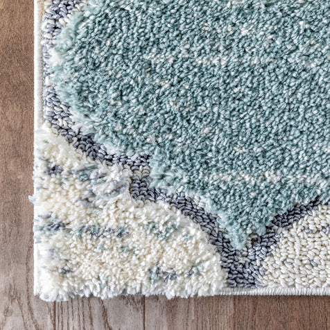 Calliope Moroccan Trellis Ivory Blue High-Low Shag Rug