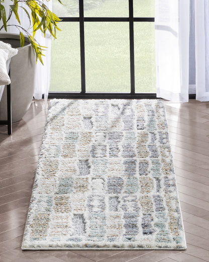 Brontes Tribal Geometric Grey High-Low Shag Rug