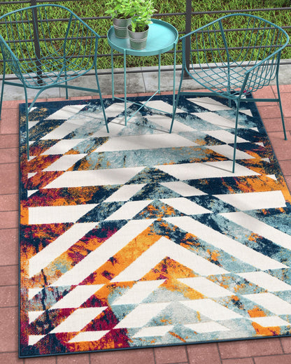 Carmen Geometric Chevron Bold Multi-Color Multi Indoor/Outdoor High-Low Rug