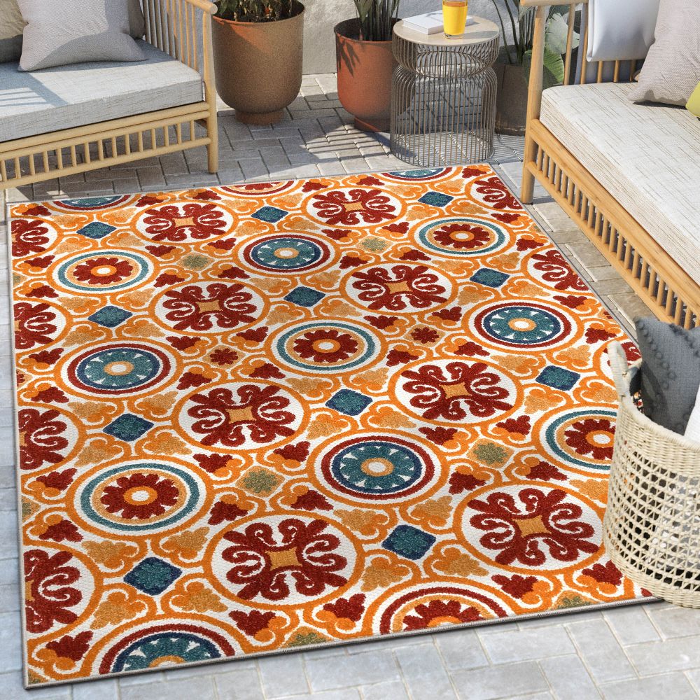 Audun Modern Geometric Indoor/Outdoor Red High-Low Rug