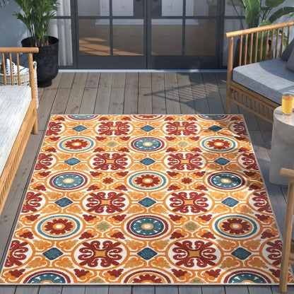 Audun Modern Geometric Indoor/Outdoor Red High-Low Rug Well Woven